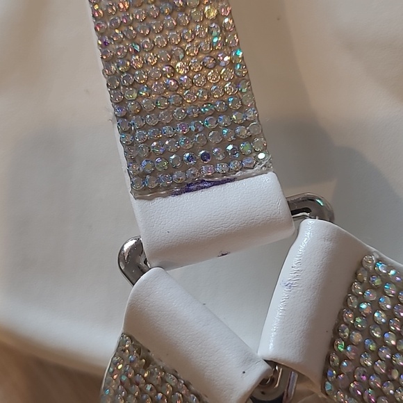 Azalea Wang Here for the Banter Rhinestone Strap Flatform Sandals 9 White - Picture 9 of 9